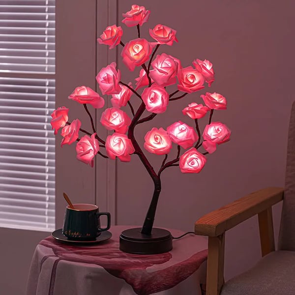 Lamp Rozenboom - Elegante LED Tafellamp | Tafellamp met Rozenbloesem | Verstelbare LED | Dimbare Sfeerverlichting | Kunststof | IP66 | Uniek Design | Romantische Tafellamp | Decoratieve Verlichting | Moderne Elegantie