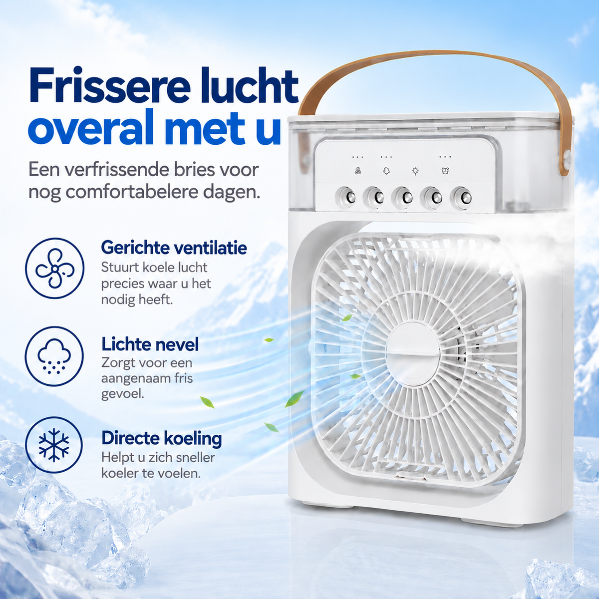 Draagbare verdampingsluchtkoeler – Compacte vernevelingsventilator met LED-verlichting