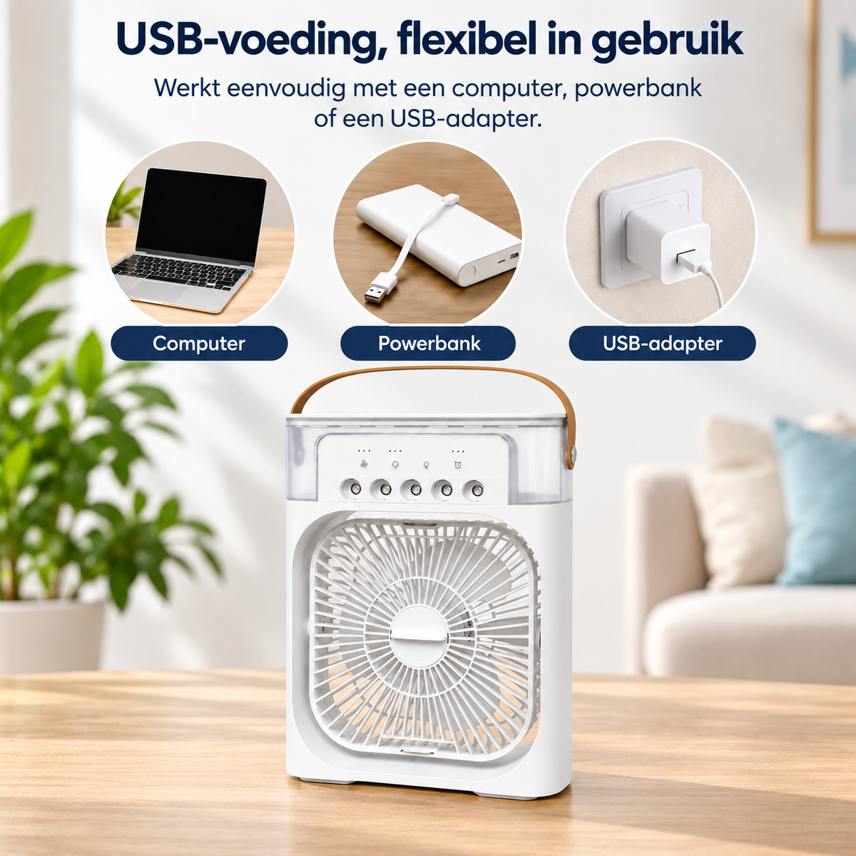 Draagbare verdampingsluchtkoeler – Compacte vernevelingsventilator met LED-verlichting