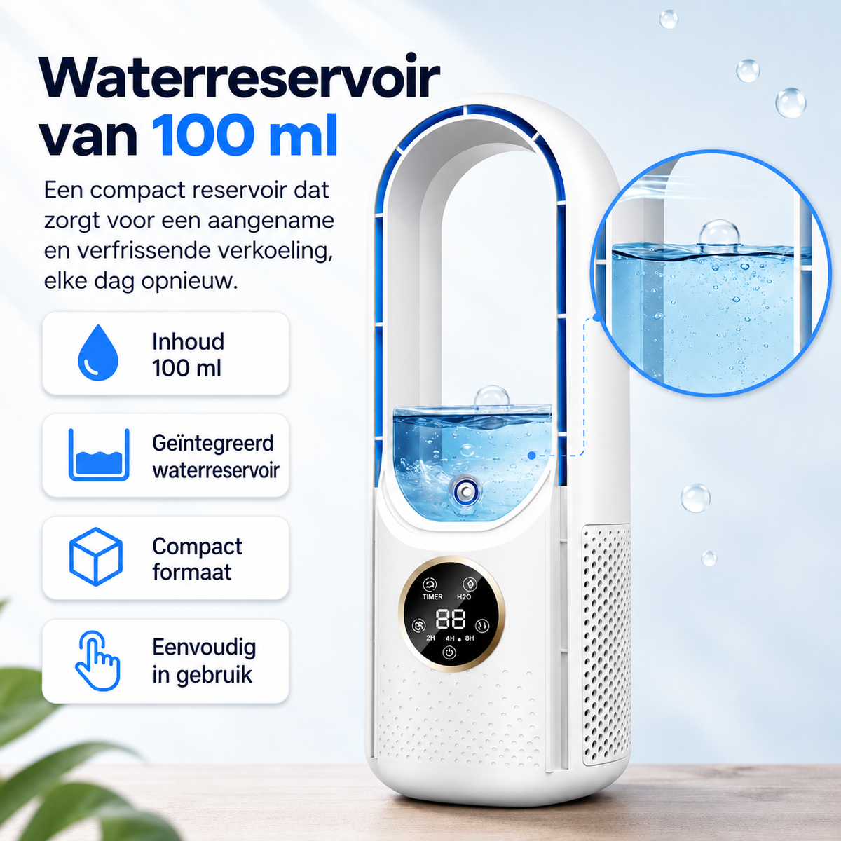 Draagbare luchtverfrisser – USB-voeding – 6 snelheden – Voor thuis, op kantoor en op reis