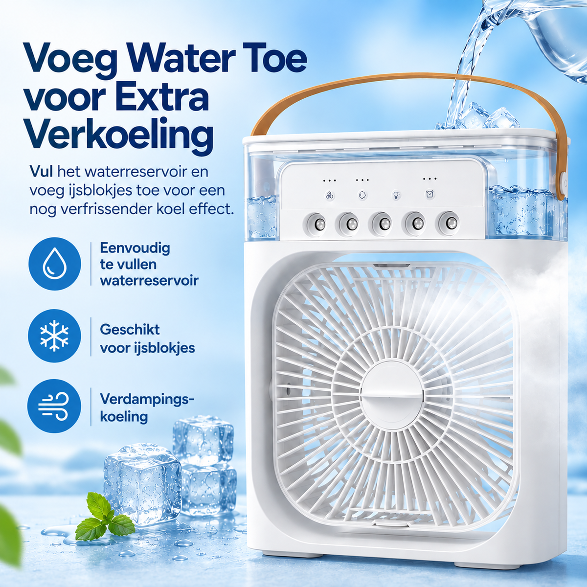 Draagbare verdampingsluchtkoeler – Compacte vernevelingsventilator met LED-verlichting