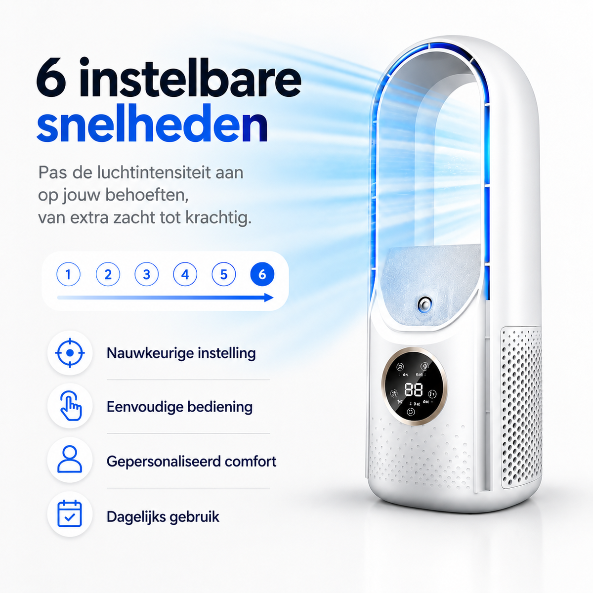 Draagbare luchtverfrisser – USB-voeding – 6 snelheden – Voor thuis, op kantoor en op reis