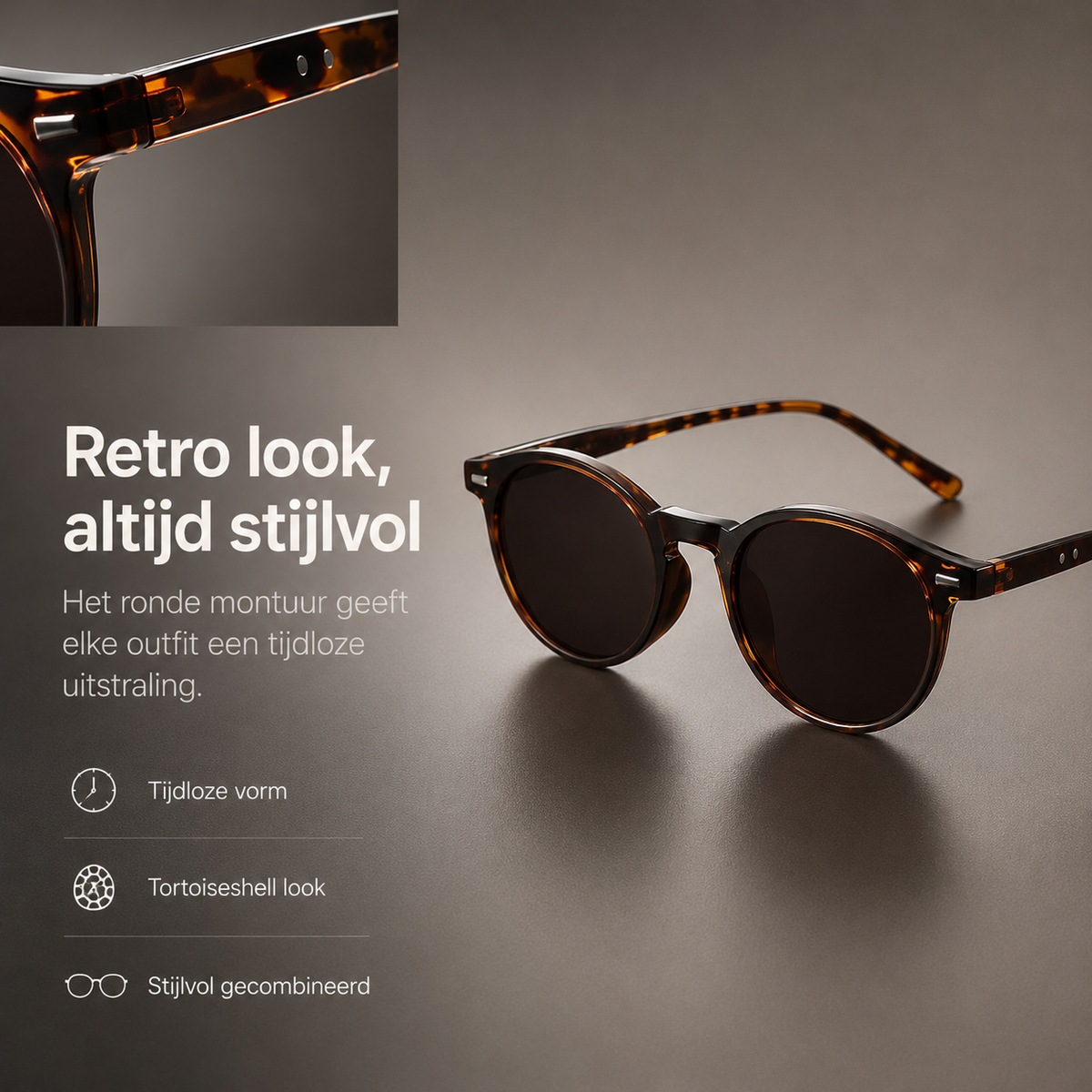 Heren Zonnebril | Lichtgewicht Retro Ronde Frame | Tortoiseshell