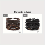 Stijlvolle Leren en Houten Armbanden Set - Voor de Moderne Man