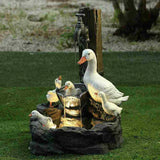 QuackHaven Eendenfamilie Fontein - Decoratieve en Rustgevende Tuinversiering - Lichtgewicht en Ideaal voor Buiten