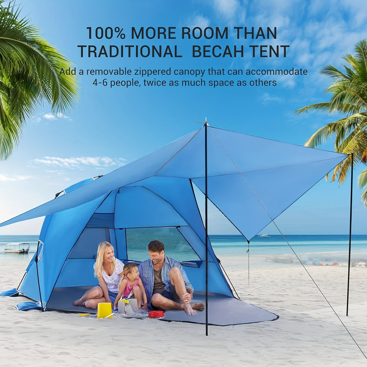 BreezeShield Strandtent – Lichtgewicht en Ruimtelijk voor 4-6 Personen