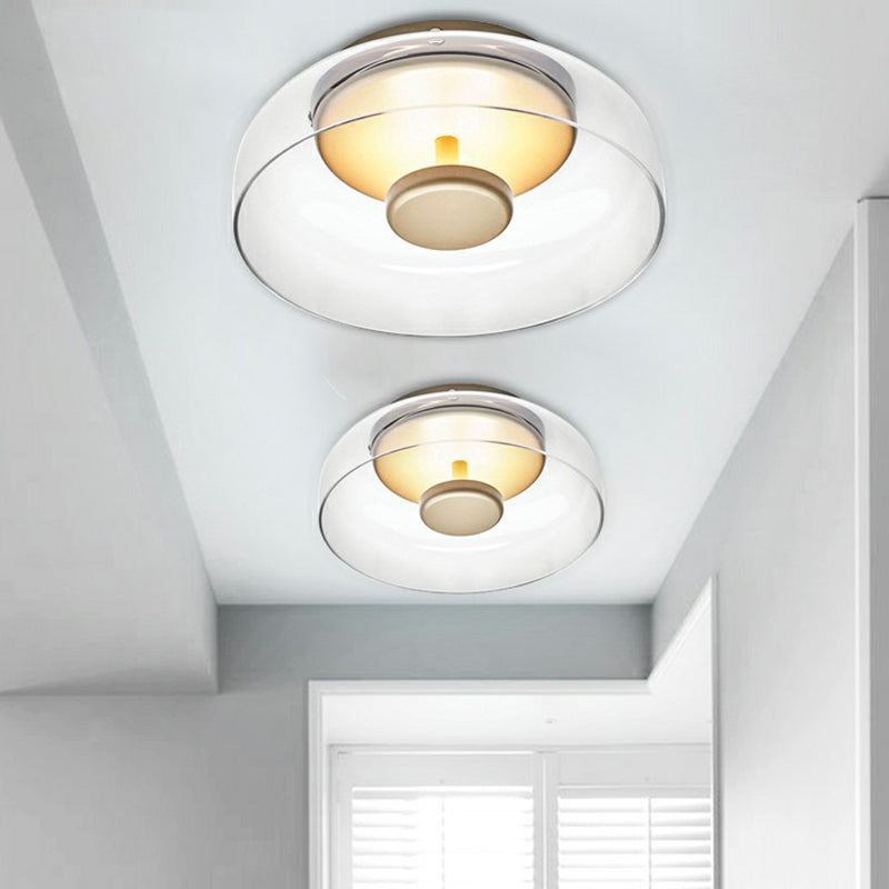 CrystalShine | Glas LED Plafonnière | Modern & Elegant Design | Warm Wit Licht | Energiezuinig | Rookgrijs Amber | Inclusief Lamp | Voorhal & Entree | 23 cm Breed | Hoogte 9,5 cm | SMD Lampvoet