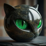 NoirCat Sculptuur | Hoogglans Hars Kat Hoofd Buste | Reflectieve Marmer-Gemodelleerde Afwerking | Hoog-Contrast Pupil Dilation Optiek | Desktop Anatomisch Feline Model | Niet-Poreus Gewogen Kunstobject