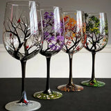 Sandsberg | Wijnglas Four Seasons Tree - handgeschilderde Kunst