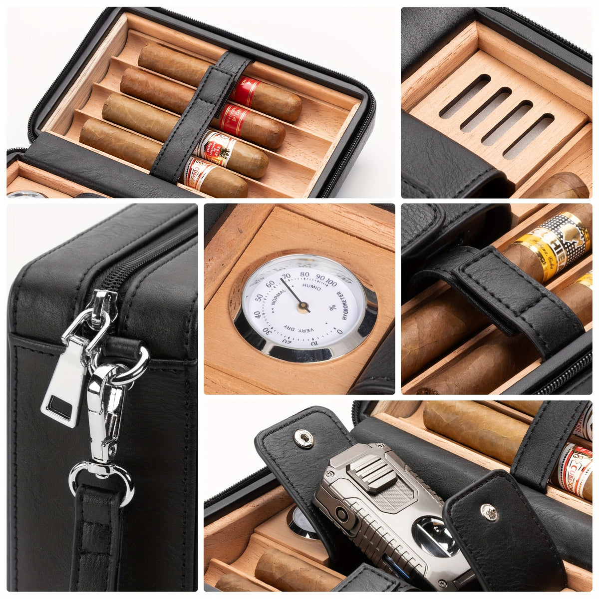 6-delige sigaren humidor set van leer | Sigarenaccessoire | Luxe reisetui met hygrometer en bevochtiger voor sigarenliefhebbers