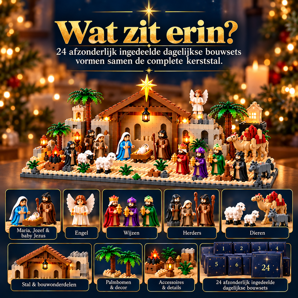 Adventkalender van de Geboorte – Bouwbare Kerststal Set voor 24 Dagen