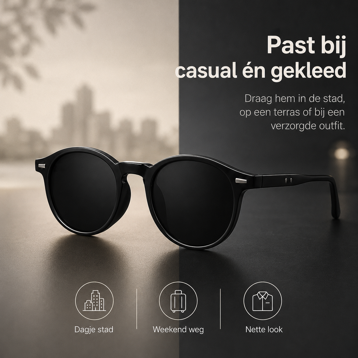 Heren Zonnebril | Lichtgewicht Retro Ronde Frame | Tortoiseshell
