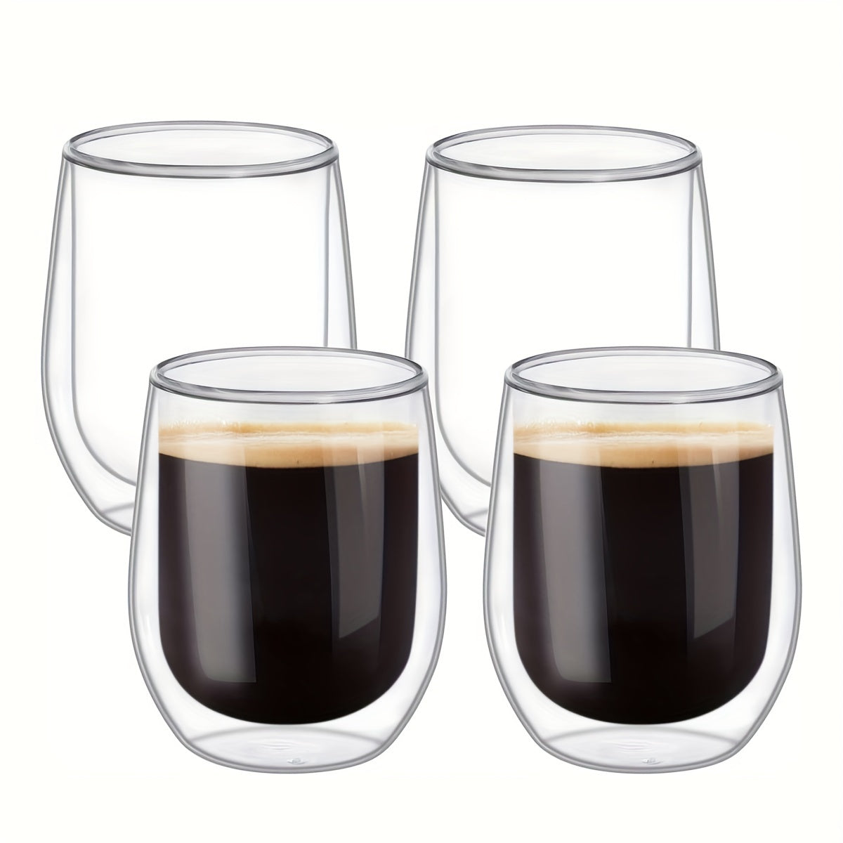 Set van 4 Dubbelwandige Glazen – 350ml Glas voor Warme en Koude Dranken