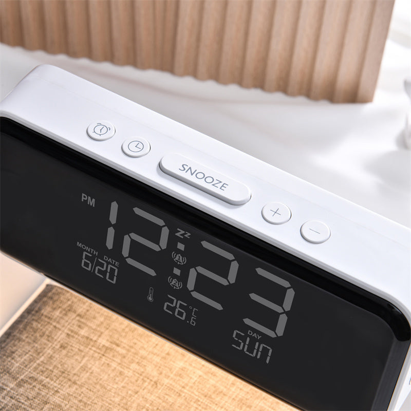 3-in-1 Bedlamp met Draadloze Oplader – LCD Alarmklok & Touch Dimbare LED Tafellamp
