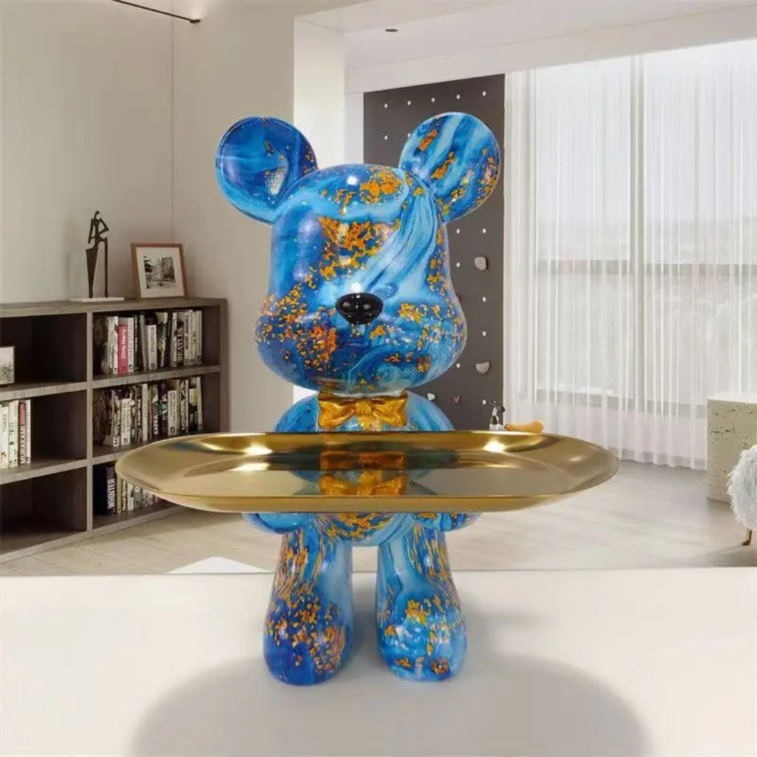 Shyro | Blauw en Goud Beeldje | Modern Luxe | Uniek Decoratief Kunstwerk | Interieurdecoratie | Woonkamer en Kantoor | Hars Materiaal | 23 x 18 x 29 cm