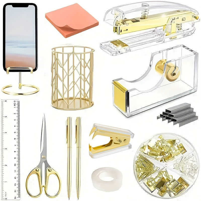 Roségouden acryl bureau organizer set | Bureau organizer | Complete set met nietmachine, liniaal en meer