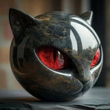 NoirCat Sculptuur | Hoogglans Hars Kat Hoofd Buste | Reflectieve Marmer-Gemodelleerde Afwerking | Hoog-Contrast Pupil Dilation Optiek | Desktop Anatomisch Feline Model | Niet-Poreus Gewogen Kunstobject