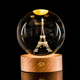 3D Kristallen LED Lamp – Decoratieve Lichtbol met Houten Basis
