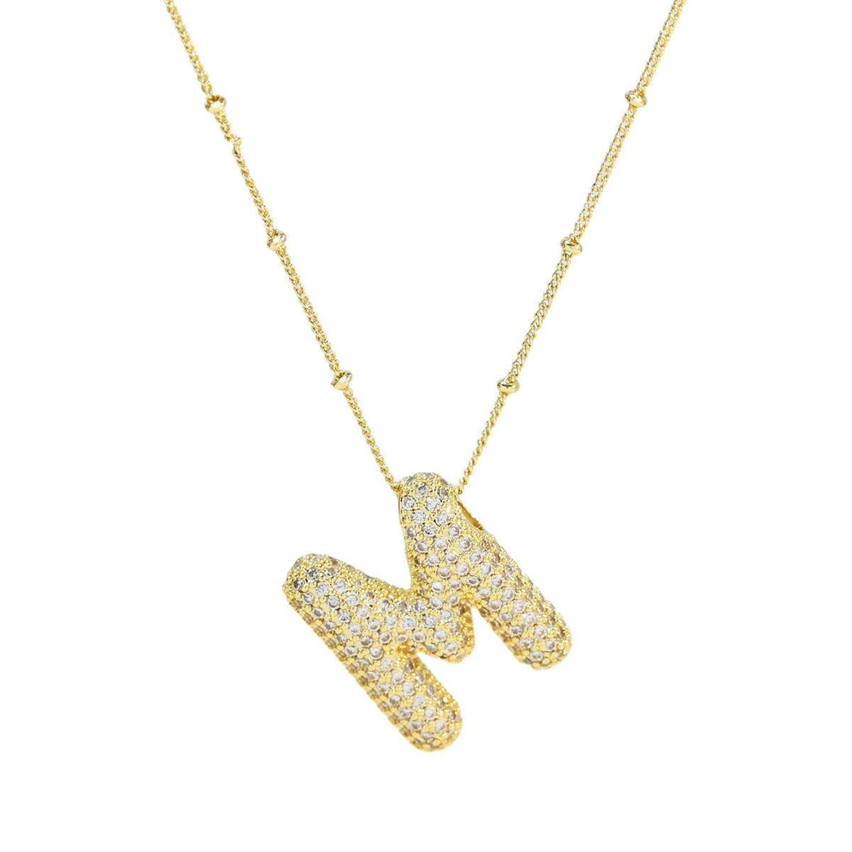 Dames Ketting – Initial Hanger – Fonkelende Stenen – Verfijnde Schakelketting – Statement Sieraad