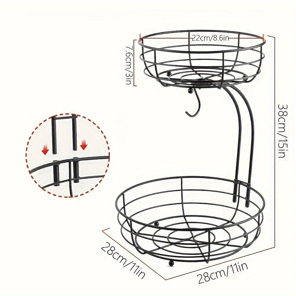 2-Laags Ovale Fruitmand met Bananenhouder – Metalen Keuken Organizer