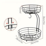 2-Laags Ovale Fruitmand met Bananenhouder – Metalen Keuken Organizer