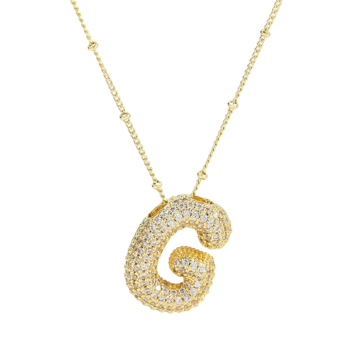 Dames Ketting – Initial Hanger – Fonkelende Stenen – Verfijnde Schakelketting – Statement Sieraad