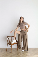 Nuvano | Wide Crop Pantalon Dames | Hoge Taille Broek met Wijde Pijpen en Elegant Design