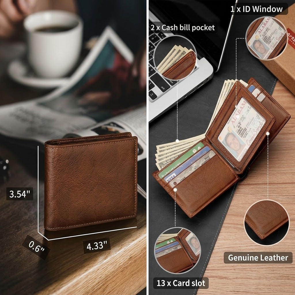 Heren Portemonnee - Echt Leer RFID Bifold | StitchCraft
