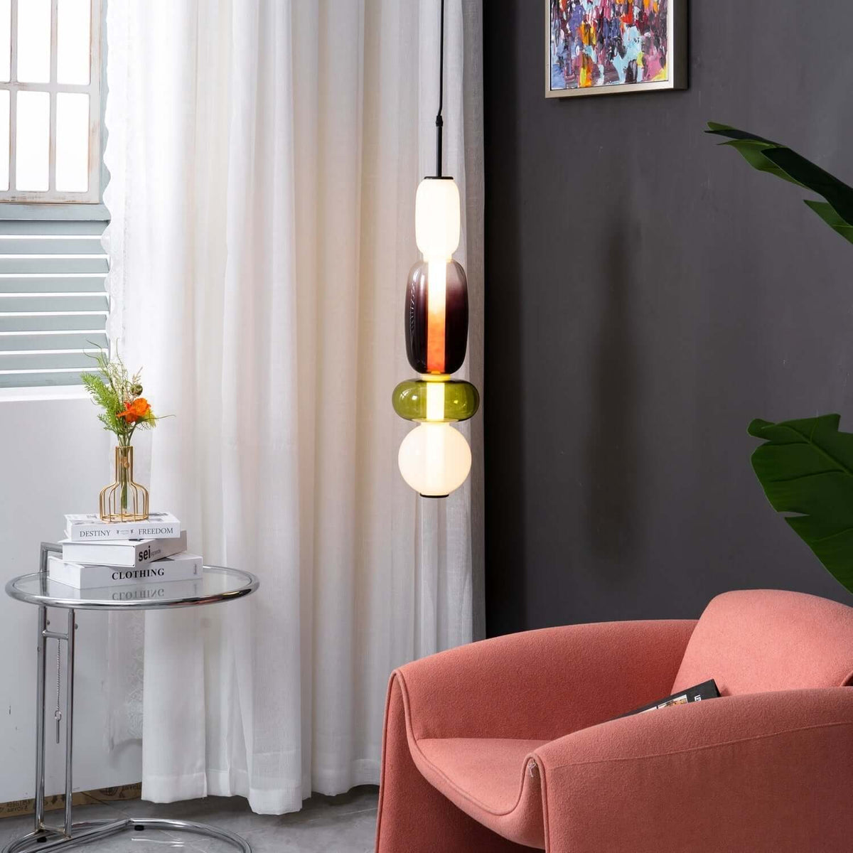 Moderne Hanglamp met Gekleurd Glas