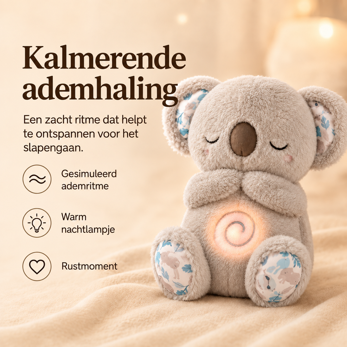Rustgevende Knuffel met Ademhaling & Nachtlampje - Kalmerend