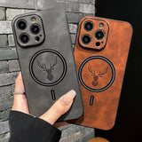 Luxueuze Hertenleer Apple iPhone Hoes | Magnetische Telefoonhoes, Draadloze Case, MagSafe, Draadloos Laden, Beschermhoes, Cover iPhone 15, 14, 13 Pro Max Plus