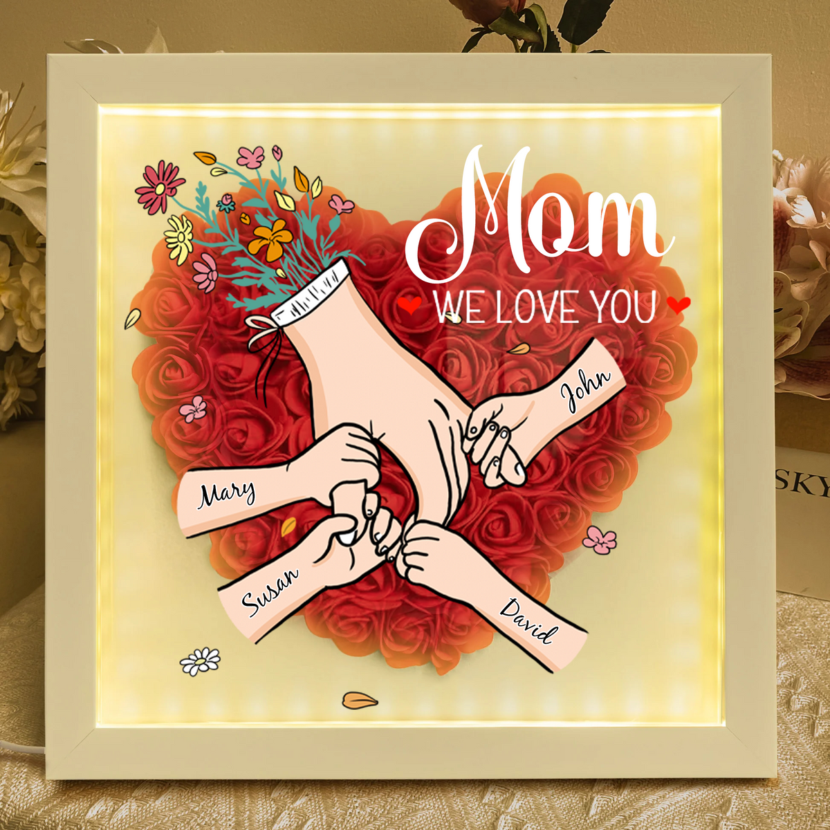 FloraFrame | Voeg jullie namen en een liefdevolle boodschap toe om het net zo speciaal te maken als jullie band met mama