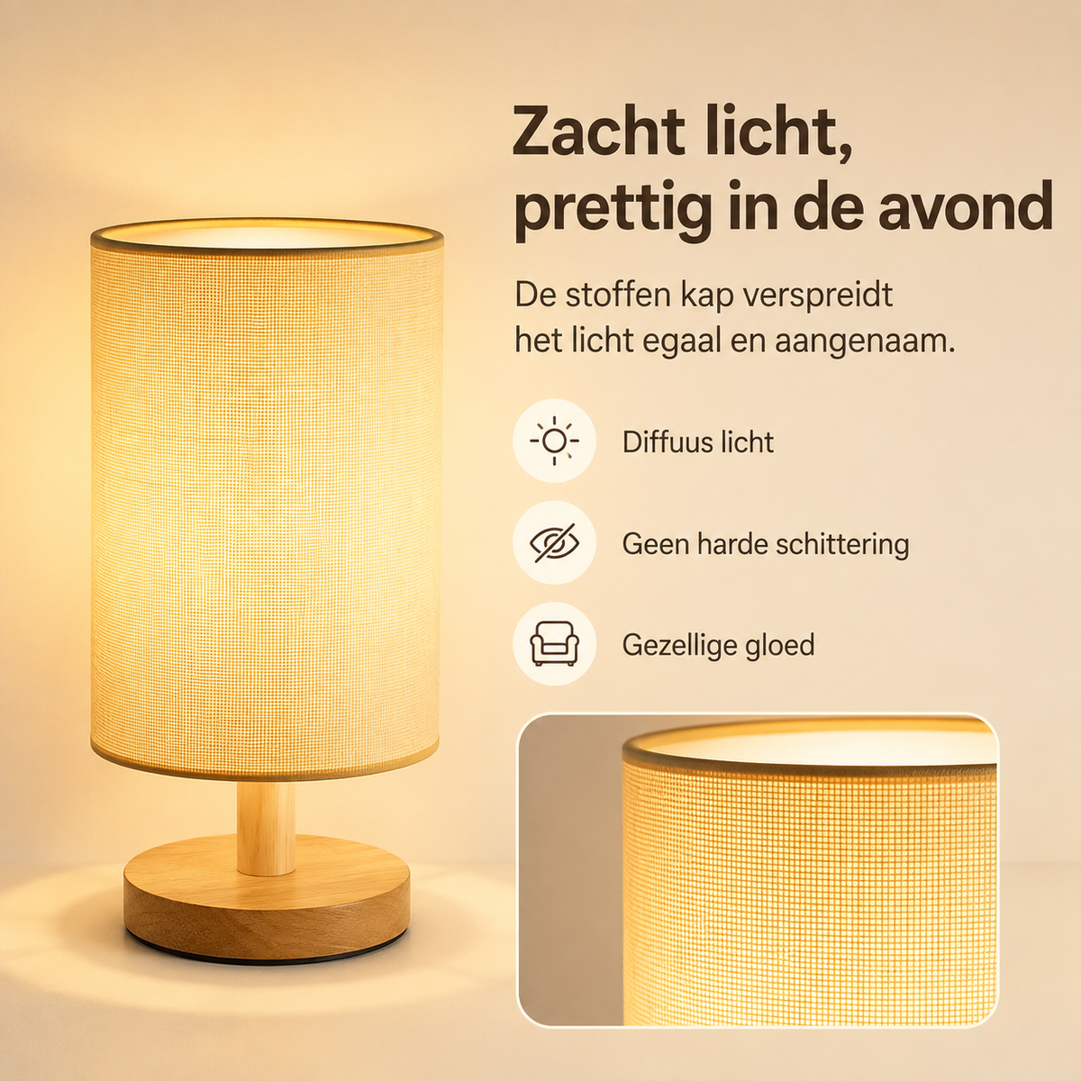 Moderne Houten Nachtkastje Lamp | Dimbaar & Afstandsbediening