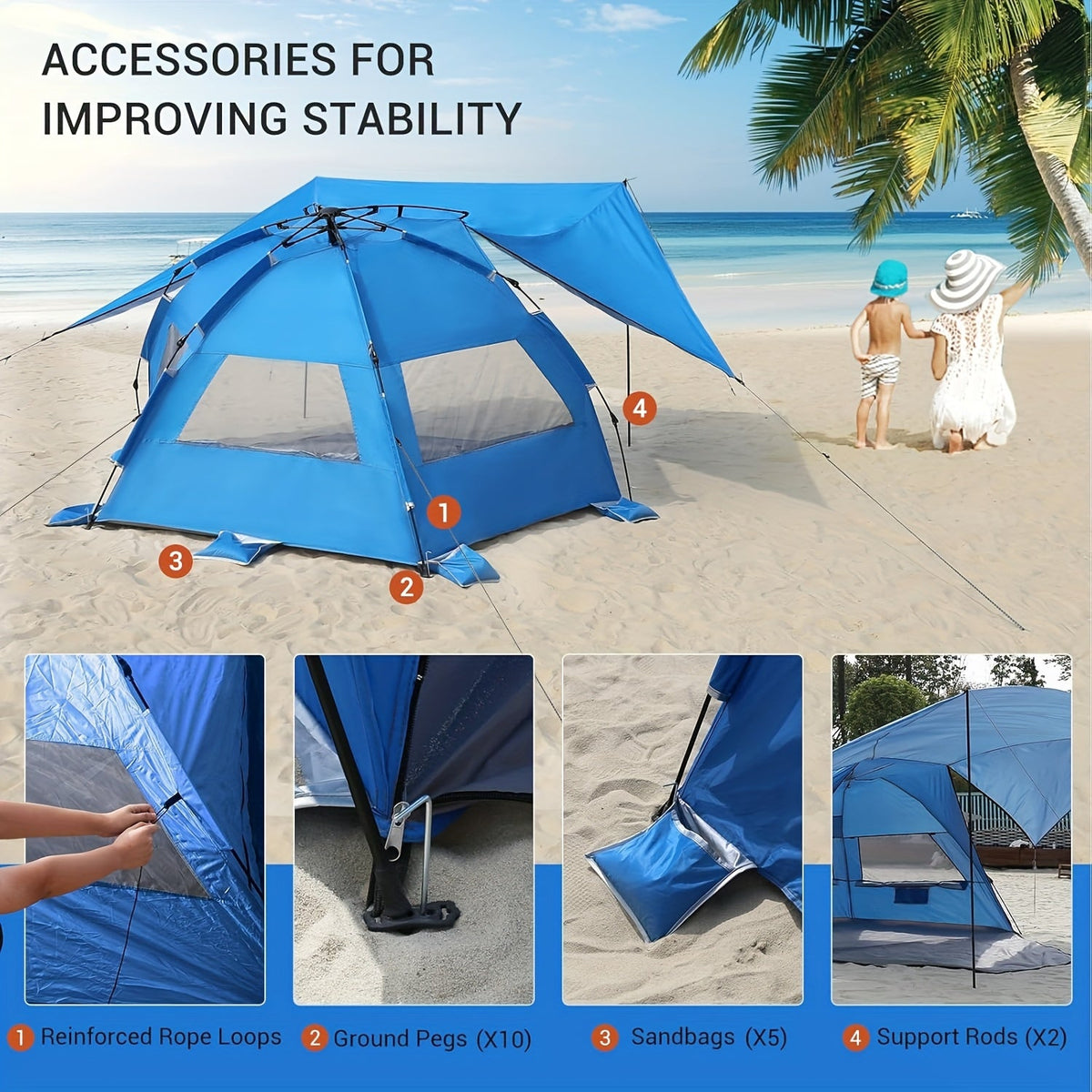 BreezeShield Strandtent – Lichtgewicht en Ruimtelijk voor 4-6 Personen