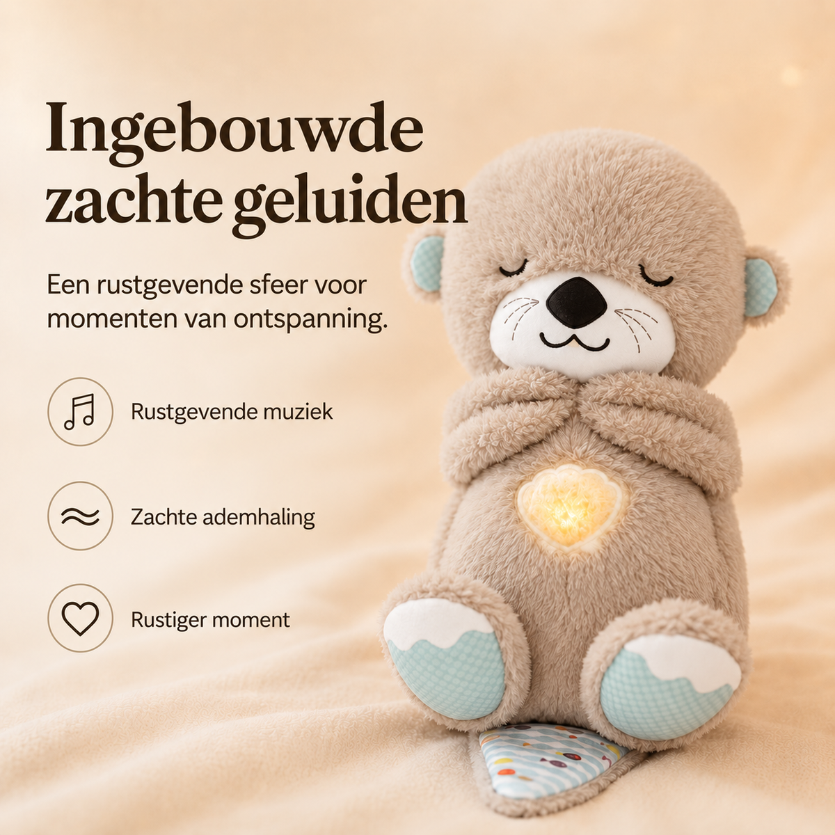 Rustgevende Knuffel met Ademhaling & Nachtlampje - Kalmerend