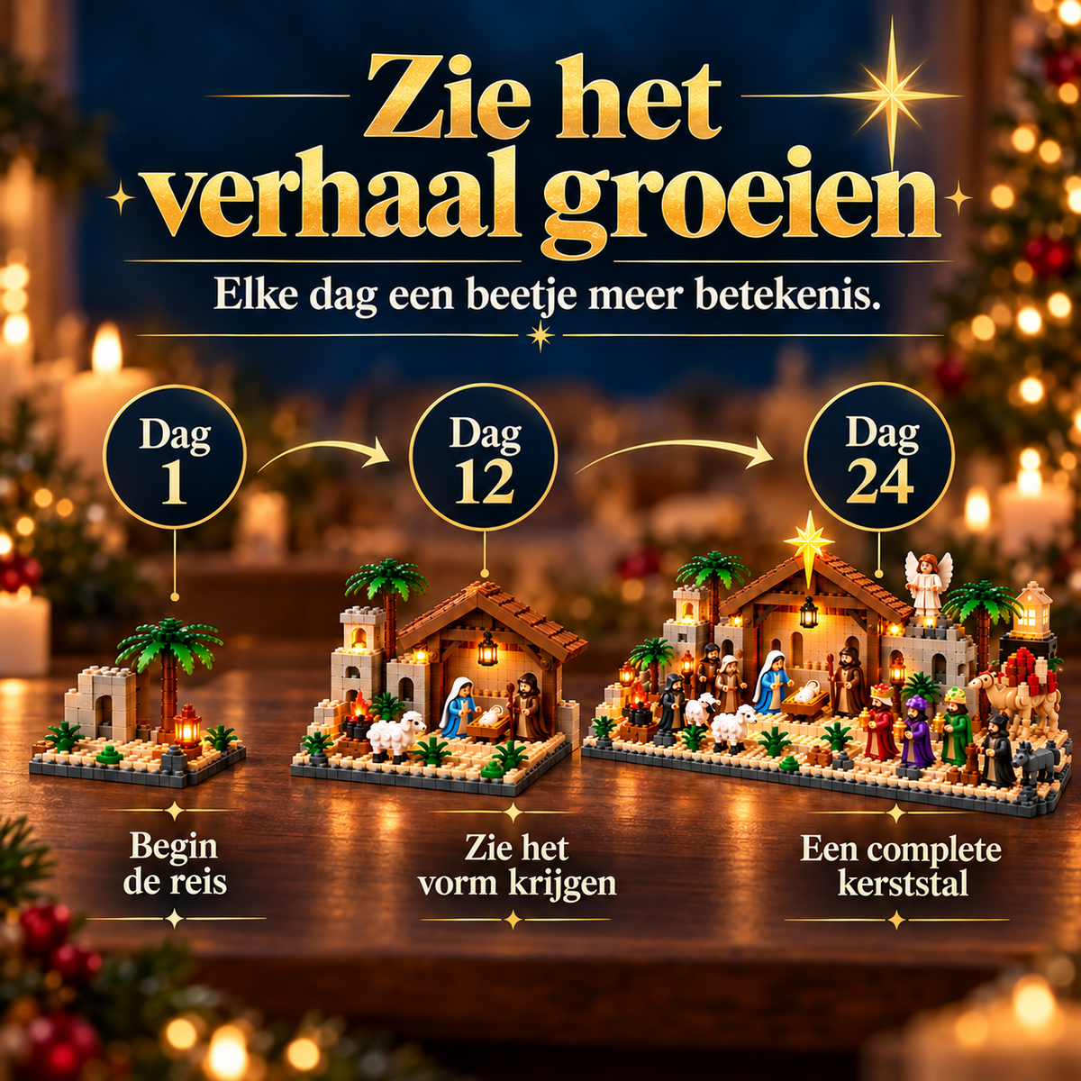 Adventkalender van de Geboorte – Bouwbare Kerststal Set voor 24 Dagen
