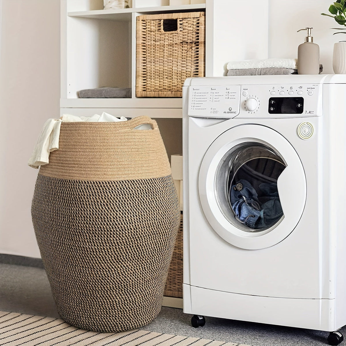 Grote Geweven Wicker Wasmand – Praktisch en Elegant voor Elke Wasruimte