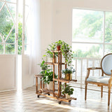 Robuuste 6-laags Houten Plantenstandaard – Gecarboniseerde Behandeling