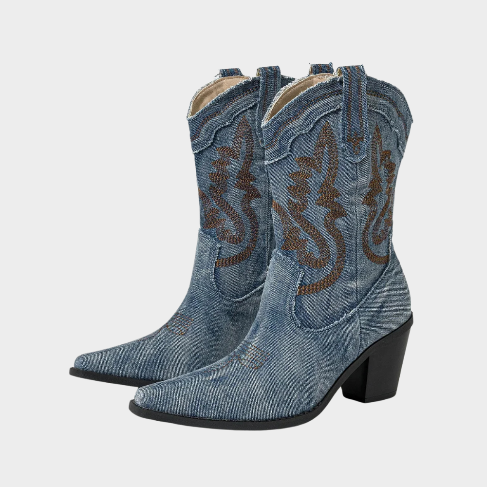 DAISY | Dames Denim Cowboy stijl Laarzen - Spijker stof