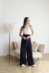 Nuvano | Wide Crop Pantalon Dames | Hoge Taille Broek met Wijde Pijpen en Elegant Design