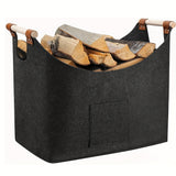 Filz-Kaminholzkorb FELDURA | Opvouwbaar | 55L Volume | Met houten handvatten & leren details | Donkergrijs