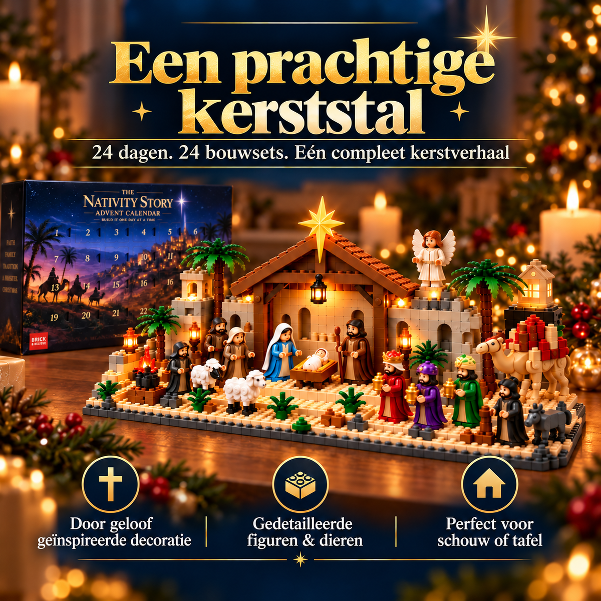 Adventkalender van de Geboorte – Bouwbare Kerststal Set voor 24 Dagen