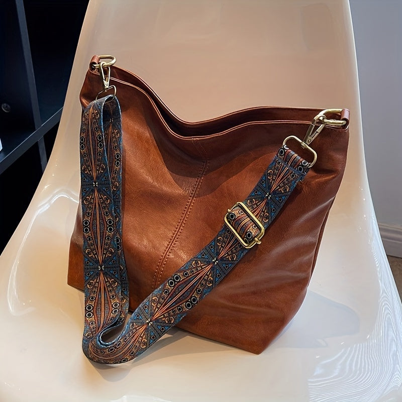 Brede Geometrische Tas – Grote Capaciteit Crossbody met Retro Vibe