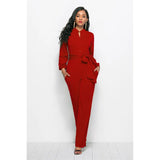 Jumpsuit met wijde pijpen en riem, V-hals – Elise, Lente 2025 Editie