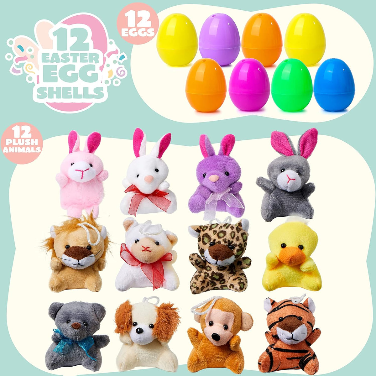 Pluche Paaseieren met Mini-Dieren voor Kinderen – 12 Stuks Verrassings-eieren