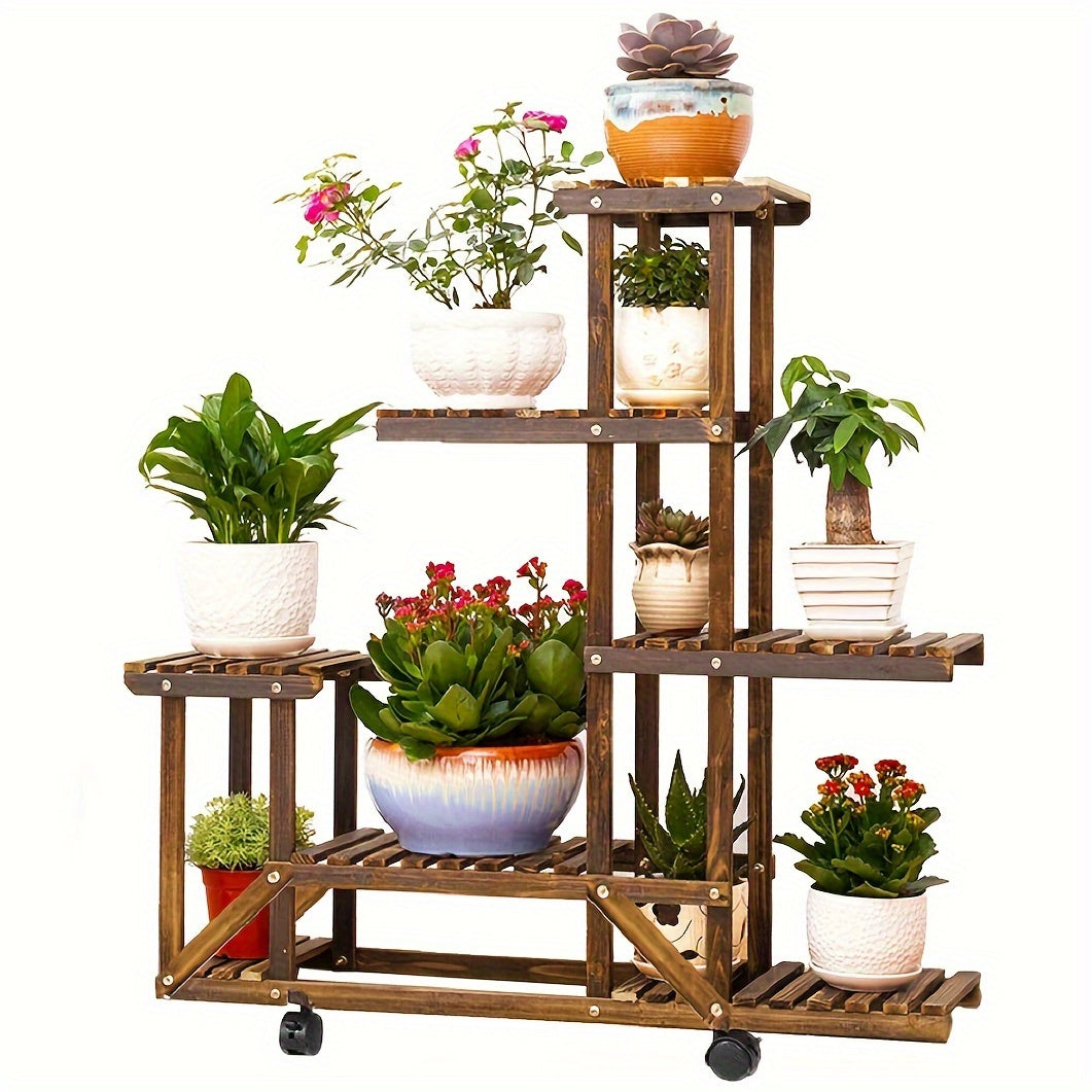 Robuuste 6-laags Houten Plantenstandaard – Gecarboniseerde Behandeling