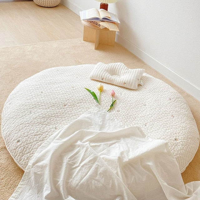Gevoerde Baby-Krabbelmat van Katoen met Diermotief Borduursel – 80 cm
