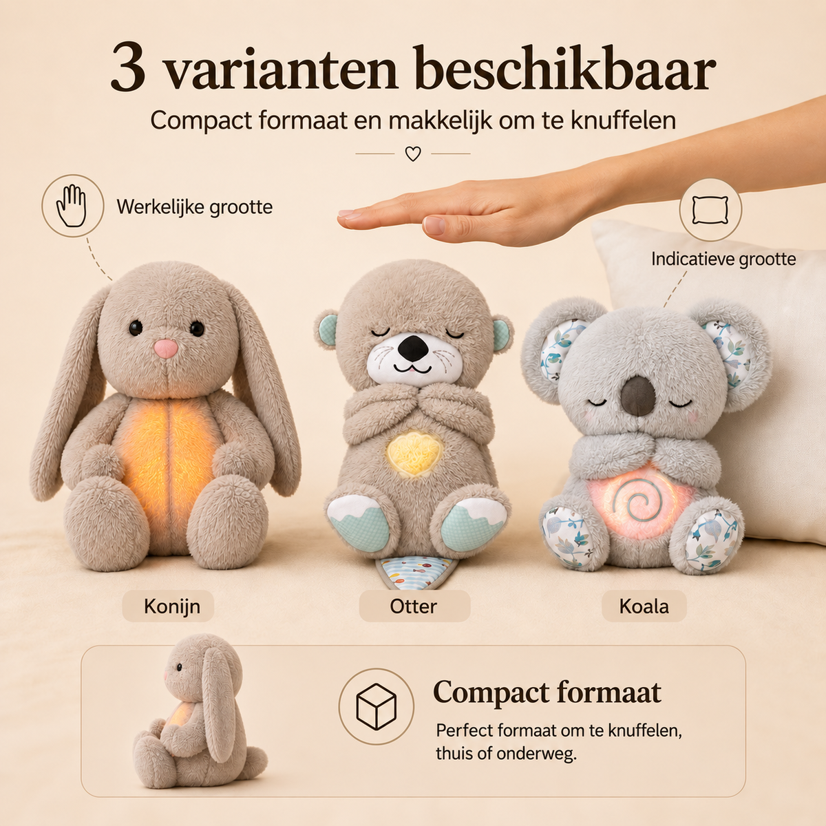 Rustgevende Knuffel met Ademhaling & Nachtlampje - Kalmerend