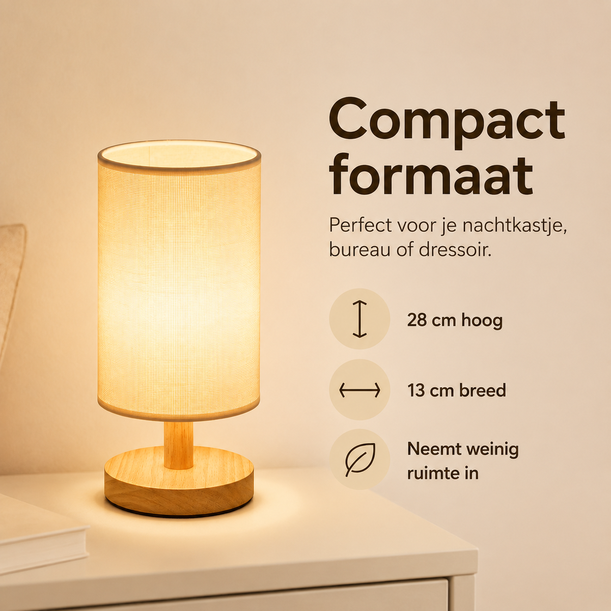 Moderne Houten Nachtkastje Lamp | Dimbaar & Afstandsbediening