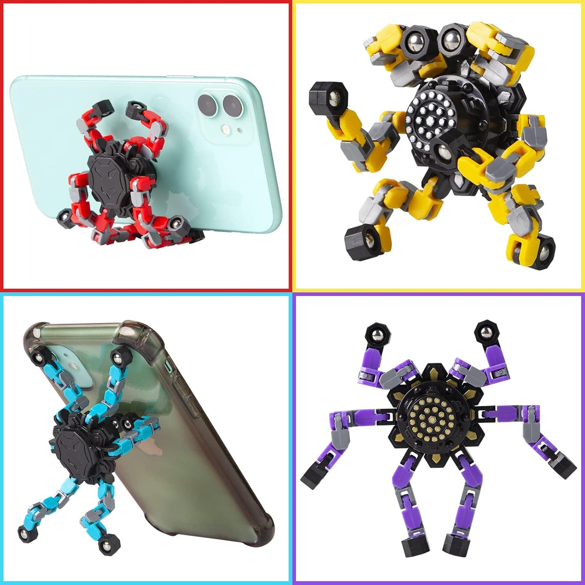 Vormbaar Anti-Stress Fidget Spinner voor Kinderen & Volwassenen – Set van 4